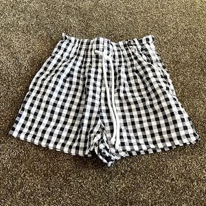 Women's Checkered/Gingham High-Rise Drawstring Paperbag Shorts